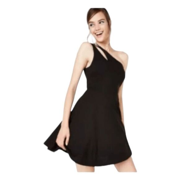 City Studio One Shoulder Mini Dress Black Asymmetrical A-Line Skater 13 - Picture 1 of 10